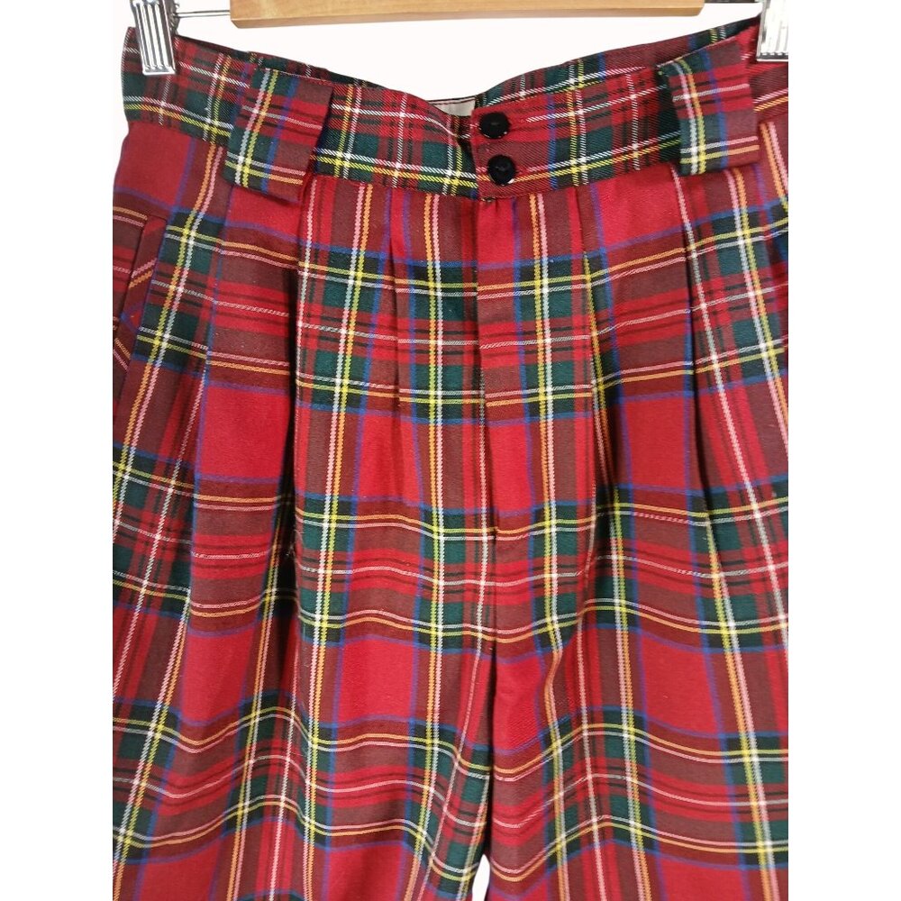 Vintage Bean Dog Red Tartan Plaid High Waisted Pleated Shorts M Womens School - Picture 2 of 8